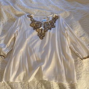 Chico's White Tunic with Gold Embroidery